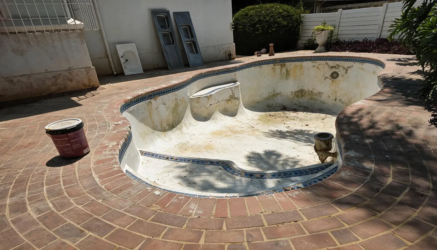 Marbelite swimming pool before professional renovation