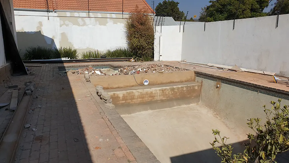 New structural section built inside an existing swimming pool to make the pool smaller