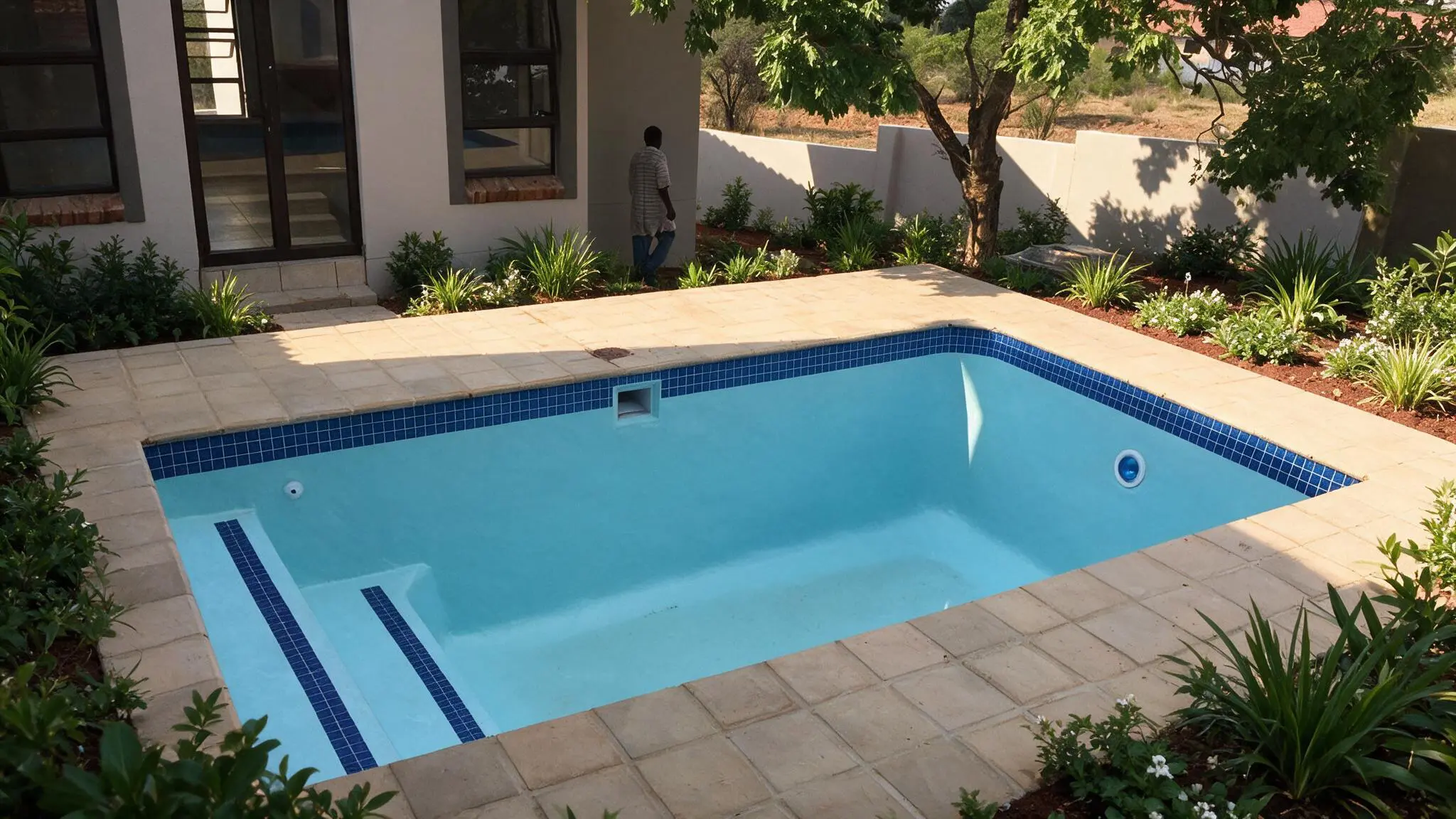 Fibreglass swimming pool after professional relining and renovation