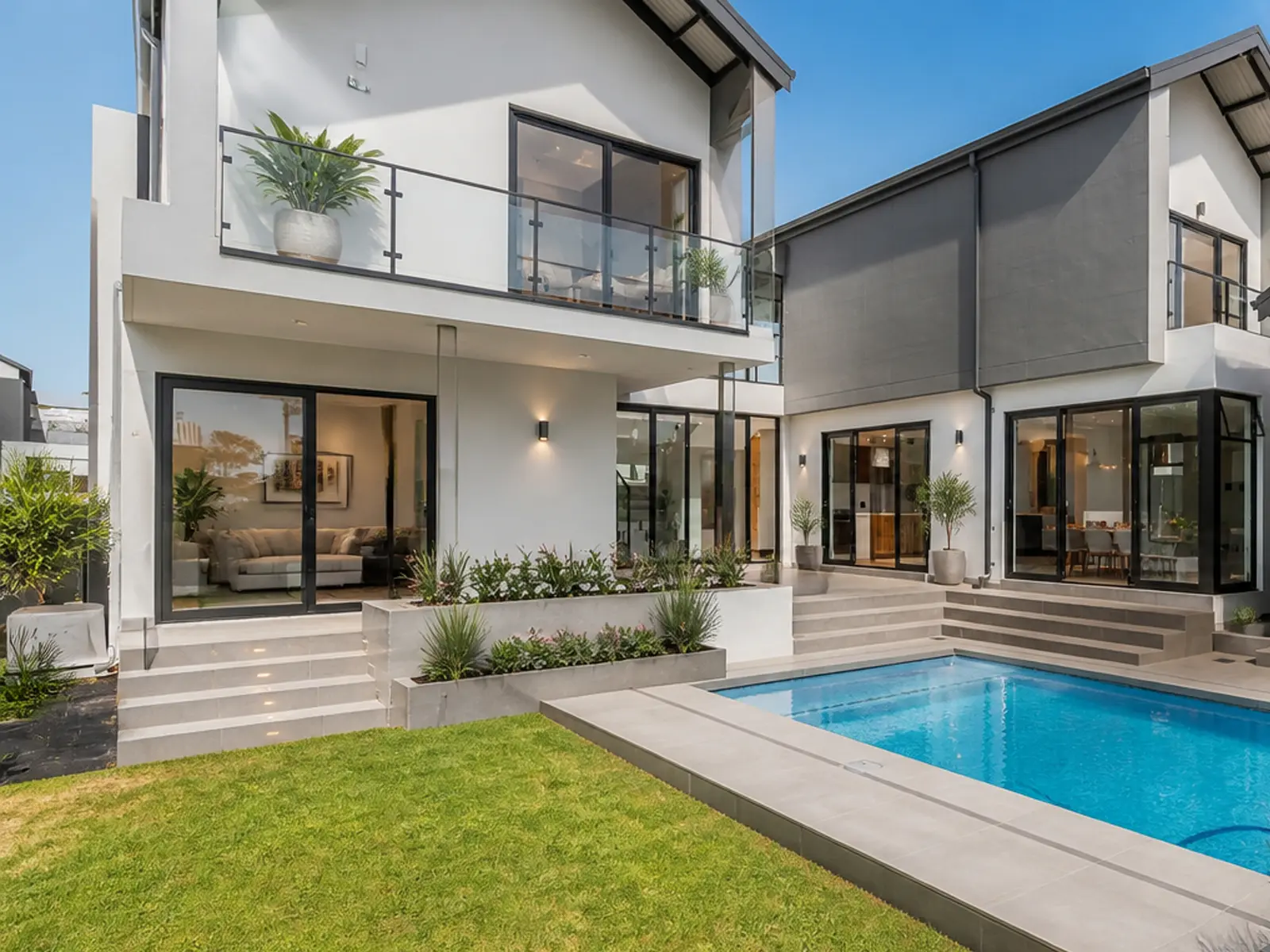 Outdoor entertainment area after construction of a new swimming pool