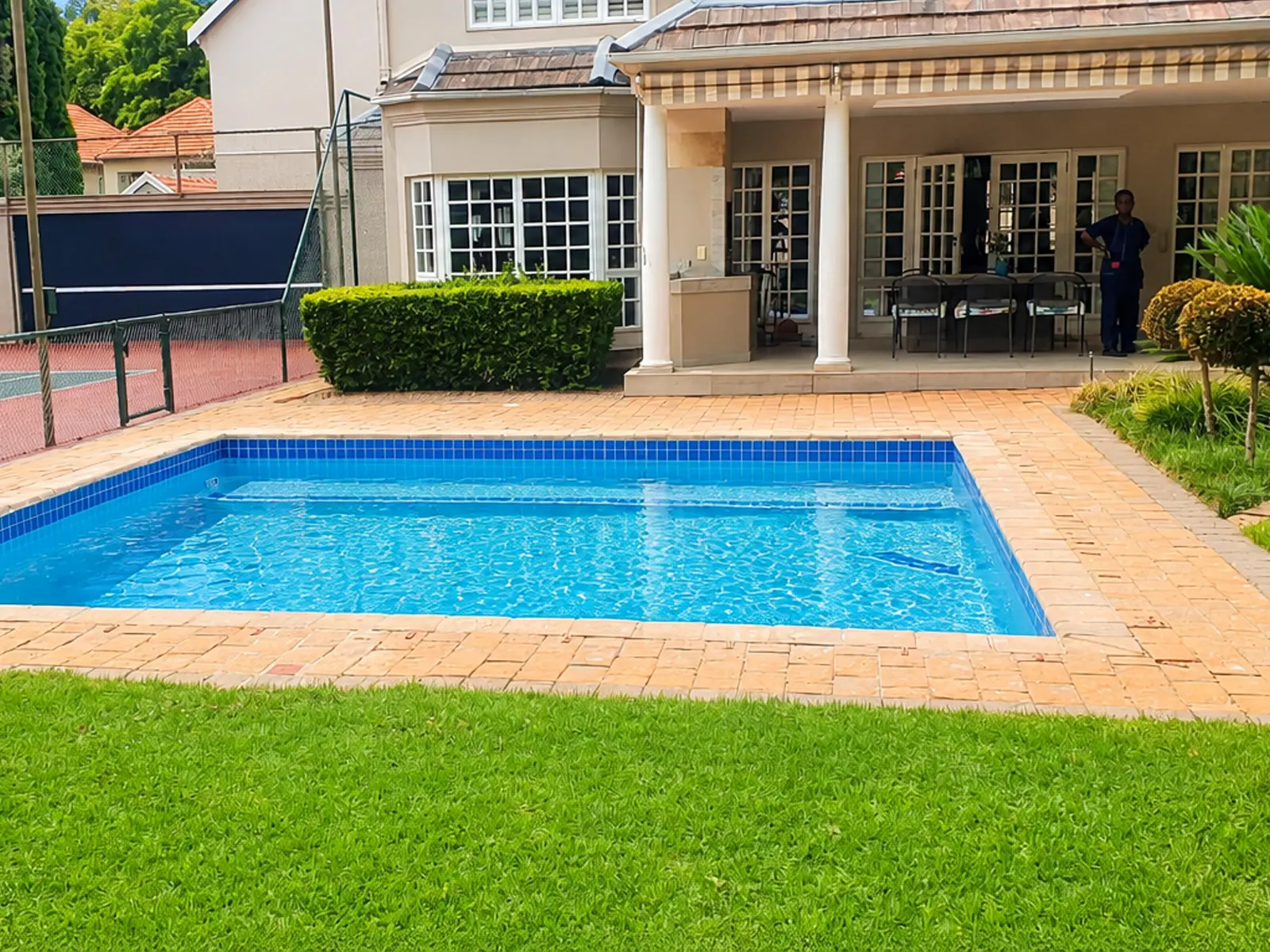 Completed architectural swimming pool and water feature