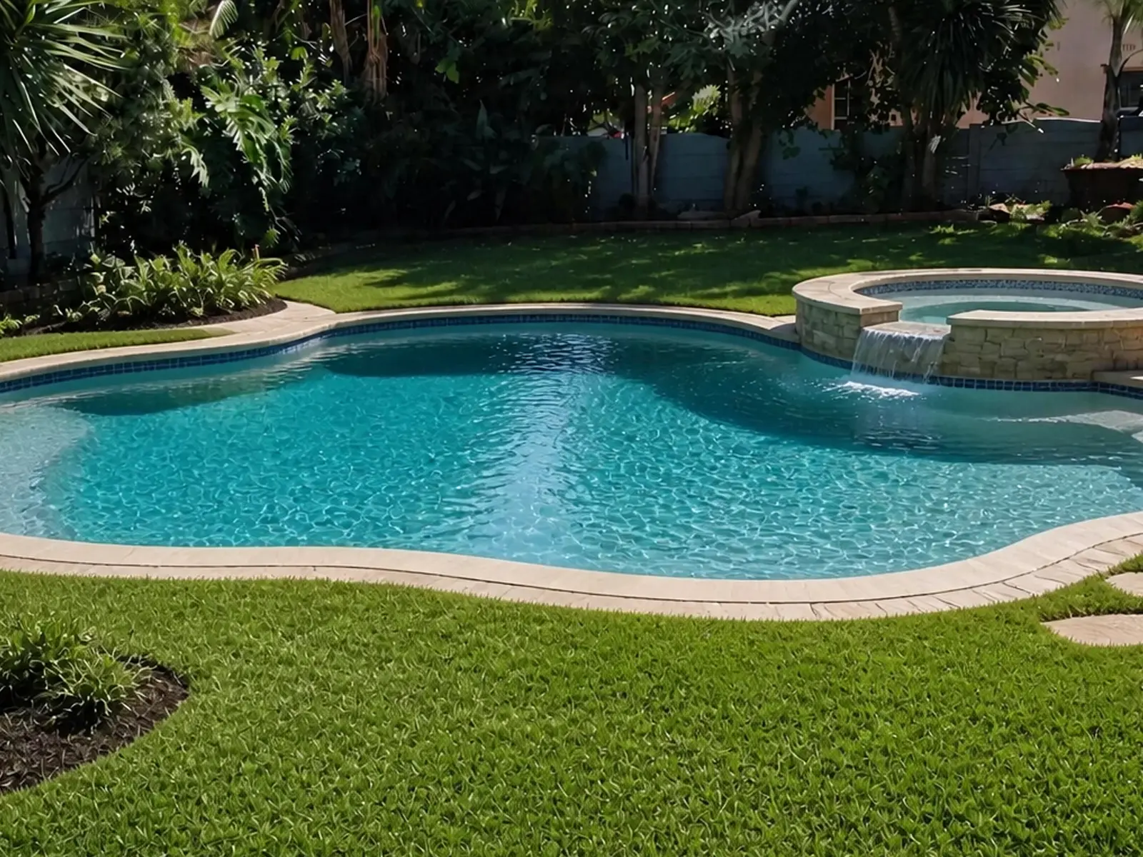 Completed new family swimming pool in a transformed garden