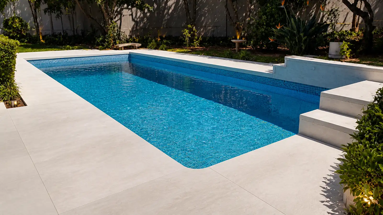 Swimming pool after resurfacing and renovation