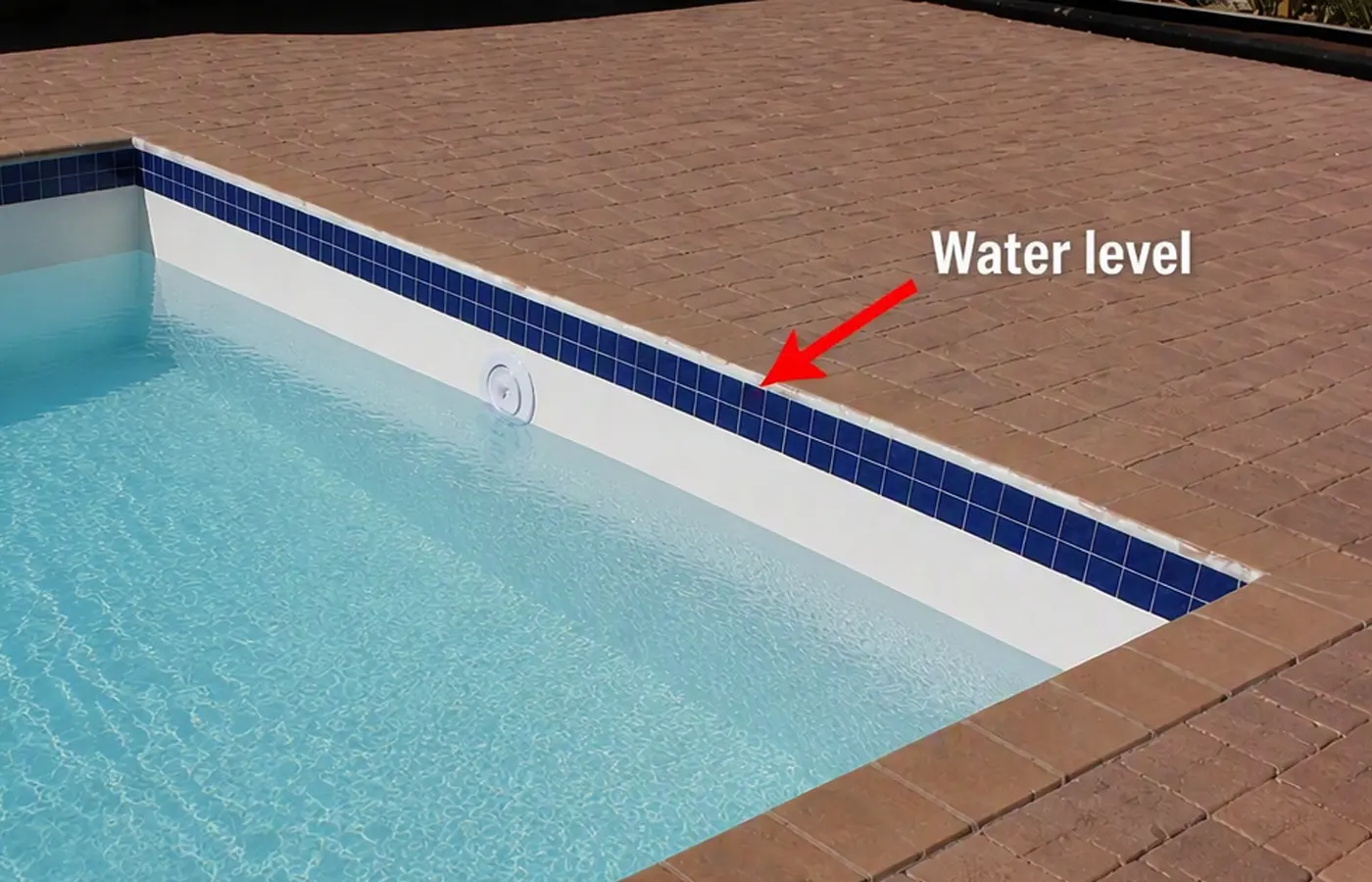 Swimming pool with low water level before leak repair